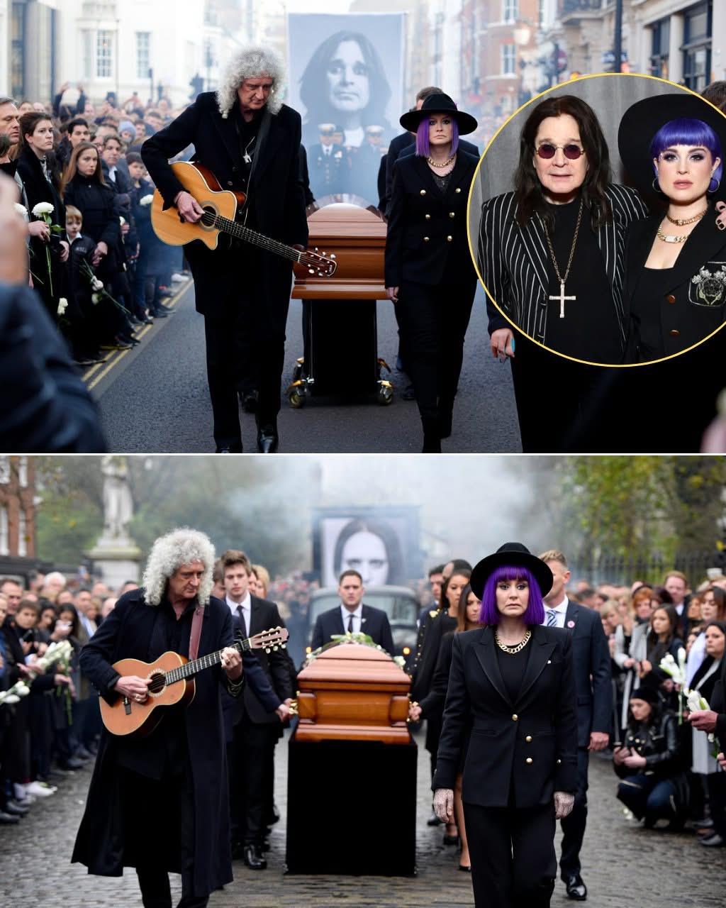 Brian May Plays Haunting Rendition of “Mama, I’m Coming Home” at Ozzy Osbourne’s Highgate Memorial — Fans Line the Path with White Flowers in Emotional Farewell