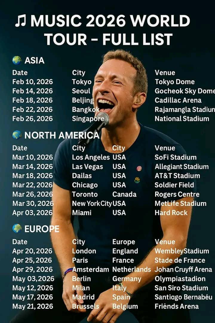 After Receiving Over 150 City Bids Across 40+ States and Beyond, Coldplay Organizers Finally Reveal the Selected Cities for the 2026 World Tour, Marking a New Era of Unmatched Fan Excitement and Global Expansion..