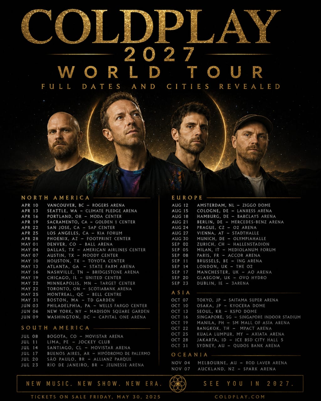 Coldplay Announce Expensive 2027 World Tour: Full Dates and Cities Revealed… Full Details