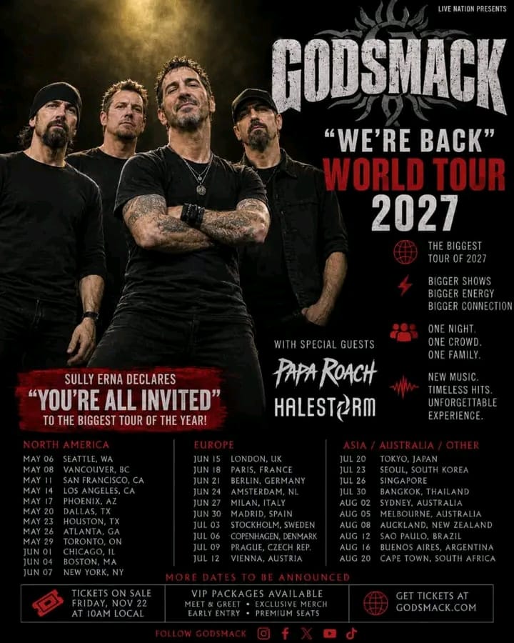 Believers Rejoice “We’re Back” — Godsmack New 2027 World Tour. Watch Full Date and city revealed here