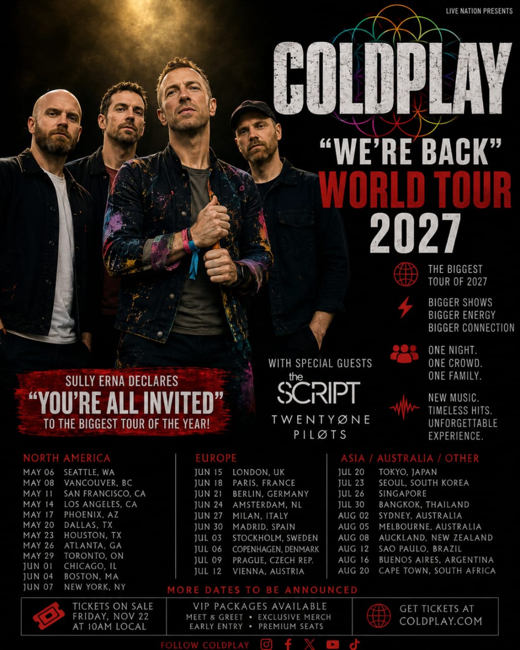 Believers Rejoice: “We’re Back” — Coldplay Announces Exciting 2027 World Tour